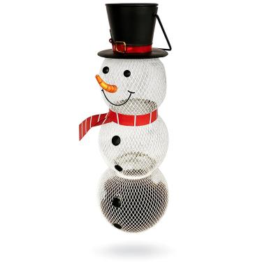 Imagem de Alimentador de pássaros Backyard Expressions Metal Snowman com luz solar – Alimentador de pássaros de malha para pendurar no exterior, decoração de jardim de inverno, alimentador de pássaros de Natal
