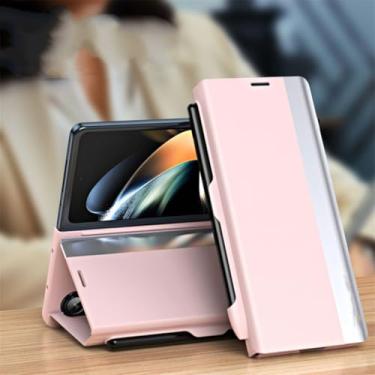 Imagem de Capa de celular com suporte de couro galvanizado para Samsung Galaxy Z Fold 6 5 4 3 5g com flip magnético (para Galaxy Z Fold 6/rosa)