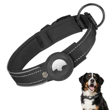 Imagem de Coleira para cães AirTag atualizada 2025, coleira de couro com suporte para AirTag, ajustável, respirável, macia acolchoada Apple Air Tag para cães pequenos, médios e grandes, (preta, G)