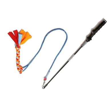 Imagem de RKGodisGoodLK Cachorros de brinquedo interativos com mastro de paquera, bastão de treinamento de agilidade e perseguição de exercícios, varinha provocadora durável com isca de corda forte para brincar