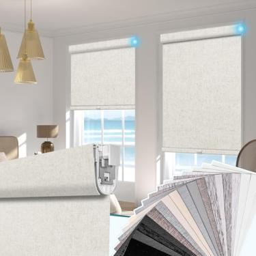 Imagem de BERISSA Persianas motorizadas inteligentes com controle remoto, sem perfuração, persianas automáticas para janelas internas, persianas elétricas para Windows Home Office, amostras de tecido.