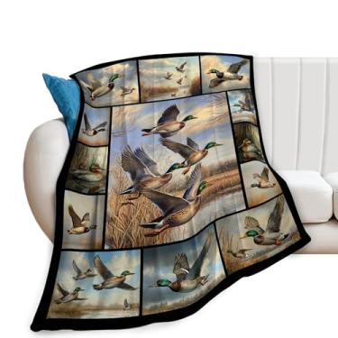 Imagem de Cobertor de pato selvagem, cobertores, colagem de pato selvagem, material aconchegante de flanela de lã, pelúcia leve, presente para homens, mulheres, adultos, para sofá, cama, decoração de 101 x 127
