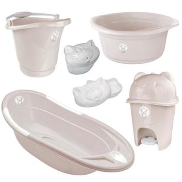 Imagem de Kit Banho Bebe Adoleta Comp Banheira Lixeira Bacia E Outros (Linho)