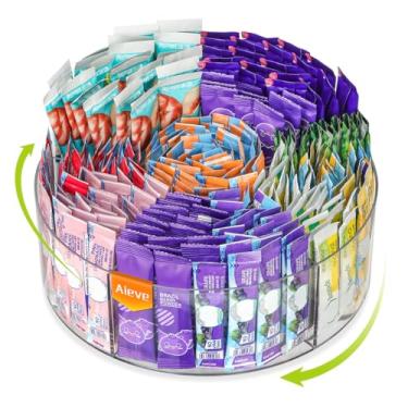 Imagem de AIEVE Organizador de pacotes de bebidas extragrande, toca-discos Lazy Susan de 360° para maior mistura de bebidas em pó, pacotes redondos de hidratação organizadores de acrílico para organização de