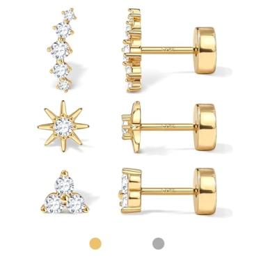 Imagem de Brincos de costas planas, brincos banhados a ouro 14K, brincos de cartilagem, prata esterlina 925, hélice moderna, pequeno, brinco tragus, cartilagem, parafuso nas costas, standard, Latão, Sem pedra