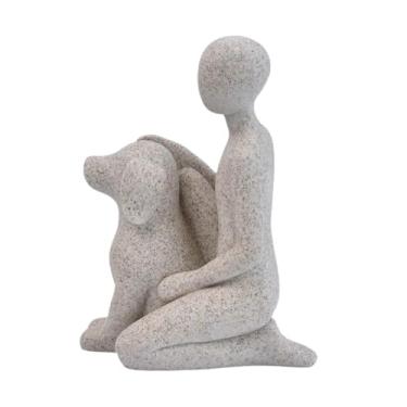 Imagem de KiBcsLic Estátua de homem com cachorro, enfeite de prateleira, decoração de mesa, acessórios multifuncionais fofos, escultura de vínculo emocional 10x6,5x13,3, Cinza Claro