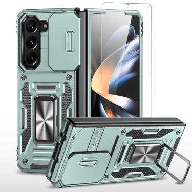 Imagem de FRLMOOES Capa para Samsung Galaxy Z Fold 6 com protetor de tela, capa de câmera deslizante integrada + anel de suporte de 360° para Z Fold 6, à prova de choque, antiarranhões, proteção resistente