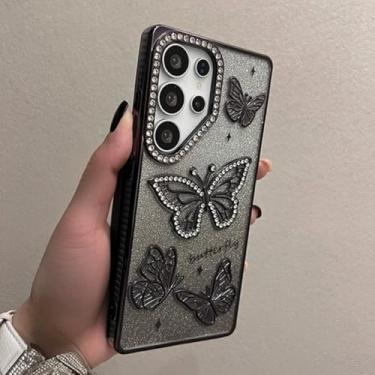 Imagem de HJZSZX Capa borboleta transparente com revestimento de silicone macio TPU para S25 feminino (para S25/preto)