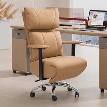 Imagem de Cadeira de escritório ergonômica com encosto alto - Cadeira de escritório reclinável de couro com apoio para os pés retrátil, Suporte ajustável para o pescoço para casa e escritório,Brown