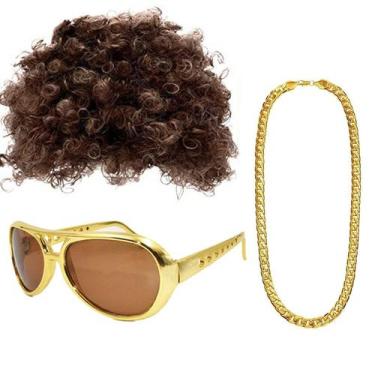 Imagem de Conjunto de fantasias: peruca afro, óculos de sol, colar de corrente, 