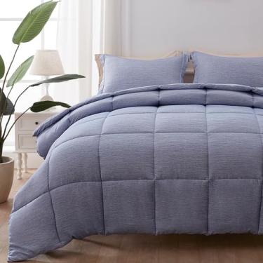 Imagem de NexHome Conjunto de edredom King Size com 3 peças, azul marinho, macio, luxuoso, para todas as estações, leve, respirável, fofo, azul marinho, com 1 edredom e 2 fronhas, tamanho king