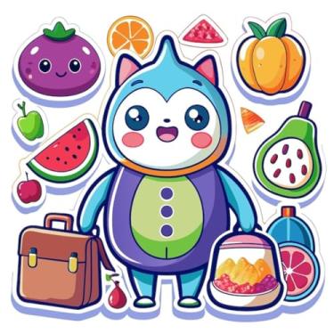 Imagem de Adesivo Kawaii Infantil Decorativo para Quarto e Cadernos com Tema de Frutas e Personagem Fofinho 50x50cm