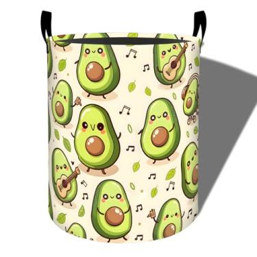 Imagem de amepay Cesto de roupa suja engraçado de abacate, tecido Oxford dobrável com design de nota musical, cesto de roupas sujas à prova d'água com alças, organizador de brinquedos para banheiro, quarto