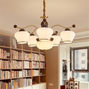 Imagem de Lustre contemporâneo de latão para sala de estar com LED, estilo retrô, criativo, para restaurante, quarto, escritório, hotel, casa de campo, café, luminária pendente (K 5 lâmpadas)