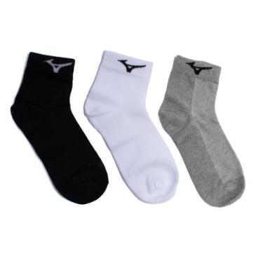 Imagem de Kit 3 Pares de Meia Esportiva Mizuno Cano Curto Cinza/Branco/Preto, Ci