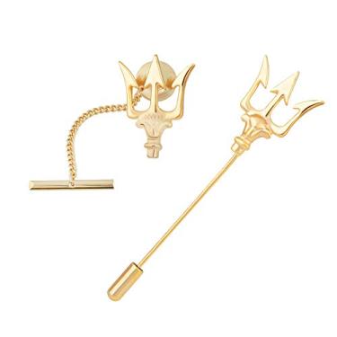 Imagem de Broche masculino Trident de gravata com alfinete para colar de terno de bar com colar de lapela com acessórios de corrente para gravata, Metal, banhado a prata/ouro