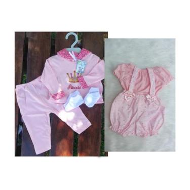 Imagem de Kit Roupinha Bebê Reborn Jardineira + Pijama 5 Peças - Mamãe Reborn