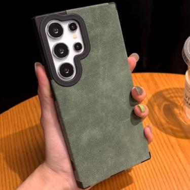 Imagem de Capa de couro luxuosa com estampa de luxo para Samsung S25 S24 S23 S22 Ultra Plus, proteção magnética de quatro cantos à prova de quedas (para Samsung S25Ultra/Verde)