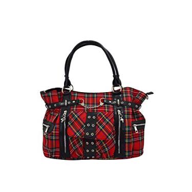 Imagem de Lost Queen Red Royal Stewart tartan xadrez punk rock bolsa com punho caveira charme
