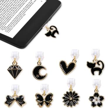 Imagem de Aposwow Amuleto de plugue de poeira preto - 8 peças de pingente de porta de carregamento USB C com pingente de porta de carregamento USB C com pingente de porta de carregamento para Kindle Acessórios