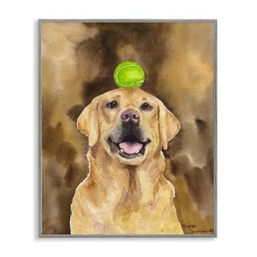 Imagem de Stupell Industries Golden Retriever com bola de tênis, arte giclée emoldurada preta, design de George Dyachenko, 76 x 61 cm