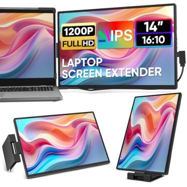 Imagem de Extensor de tela de laptop, monitor externo portátil IPS FHD 1200p de 35.6 cm para laptop, Plug & Play, monitor de tela dupla para laptops de 14 a 17 polegadas, compatível com Mac, Wins, Chrome