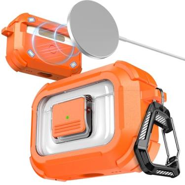 Imagem de RFUNGUANGO Capa protetora compatível com AirPods Pro 3ª geração com kit de limpeza, compatível com Magsafe, trava automática magnética para iPod Pro (cabo USB-C/Lightning) - laranja