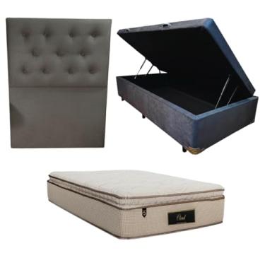Imagem de Cama Box Baú Blindada com Colchão Cloud Molas Ensacadas C/Pillowtop 32cm + Cabeceira Botonê (SUEDE CINZA, Solteiro)