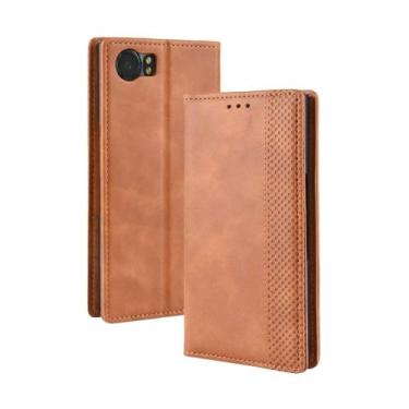 Imagem de Capa para BlackBerry KEYONE,Retro Flip magnético,Caso de telefone de couro PU,Design de carteira com 3 slots de cartão e 1 clipe de dinheiro -Brown