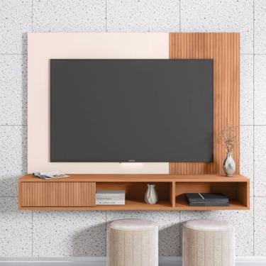 Imagem de Painel Bellara 135,5cm para TV atÃ:copyright: 55 com Porta e Prateleiras Nichos MDP Freijo/OffWhite G11 - Gran Belo