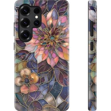 Imagem de Esdot Capa para Samsung Galaxy S24 Ultra - Compatível com carregamento sem fio - Silicone macio de camada dupla + capa rígida - Design de flores silvestres - Capa protetora de telefone para mulheres e