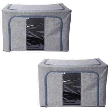 Imagem de Caixa Organizadora Dobrável com Visor Transparente, Material Tecido, para Roupas, Objetos e Acessórios, Proteção Contra Poeira Umidade, Multiúso P/Armário (Kit 2 Unidades - Caixa Organizadora)