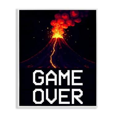 Imagem de Stupell Industries Pixel Volcano Game Over White Framed Giclee Art, design por Kim Allen, 76 x 61 cm