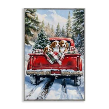 Imagem de Stupell Industries Christmas Truck Pups Trio Gray Framed Giclee Art, design by Petal Prints Design, 24 x 16