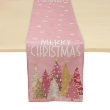Imagem de Generic 1 peça de caminho de mesa de Natal dourado estrela árvore de Natal linho rosa branco 183 cm x 33 cm