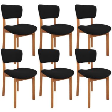 Imagem de Kit 06 Cadeiras Para Sala de Jantar Cozinha Living Estofada Dara L02 Bouclê Preto - Lyam Decor