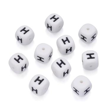 Imagem de 10 peças de contas de silicone do alfabeto brancas 12 mm borracha buraco horizontal estilo letra contas focais para pulseira da amizade, chaveiro, cordões, canetas, artesanato faça você mesmo