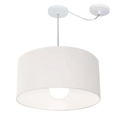 Imagem de Lustre Pendente Cilíndrico Com Desvio De Centro Vivare Md-4233 Cúpula Em Tecido 55x30cm - Bivolt Branco 127/220v