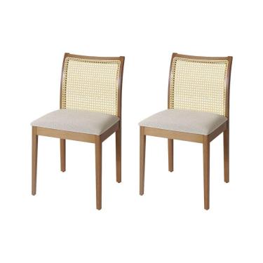 Imagem de Jogo 2 Cadeiras De Jantar Juliana Jequitibá Natural Em Madeira Maciça Encosto Palha Linho Bege