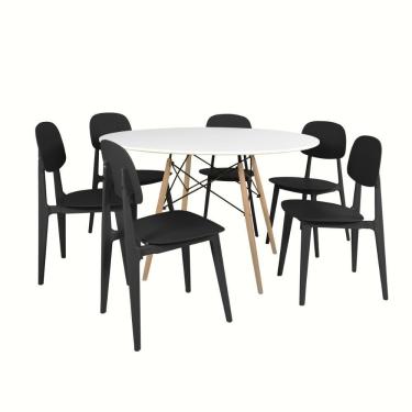 Imagem de Conjunto Mesa De Jantar Redonda Eiffel Branca 120cm Com 6 Cadeiras Itália - Preto