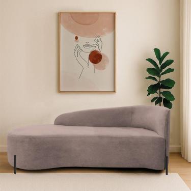 Imagem de Divã Recamier Orgânico França 140cm Lado Esq Pés Metal Preto Linho Rosê