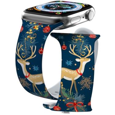 Imagem de THONWO Pulseira de relógio para o Dia das Bruxas, Ação de Graças, Natal, pulseiras esportivas de silicone macio para Apple Watch para homens e mulheres (rena de Natal, 44/45/46/49/42 mm (série 3))