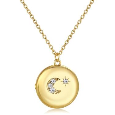 Imagem de SPARKLAURA Colar com medalhão oval de borboleta e estrela dourada que comporta imagem feminina vintage banhado a ouro 18 K com pingente de medalhão, colar memorial, joias personalizadas, presentes de