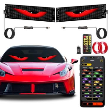 Imagem de Luz de olhos de diabo para carros, olhos de LED DIY para para-brisa flexível tela de exibição de luz programável, controle de aplicativo, sinal de LED dinâmico à prova d'água para carro, adequado para