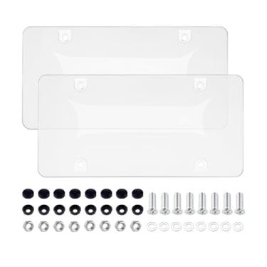Imagem de FALVFUN 2 peças de capas de placa de carro transparentes, inquebráveis e planas para veículos com parafusos e tampas, protetor de moldura de etiqueta automotiva, universal para trailers, sedans, SUV
