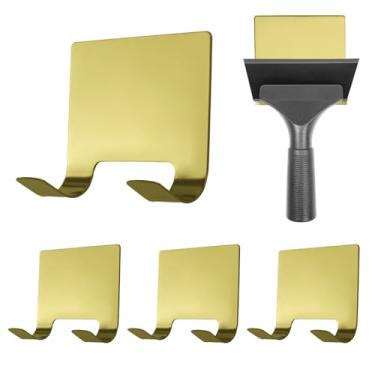 Imagem de MOROBOR 4 ganchos adesivos para rodo de chuveiro, porta-raspadores multiuso ganchos de toalha de aço inoxidável à prova d'água gancho de armazenamento acessórios de banho para cozinha e banheiro (ouro
