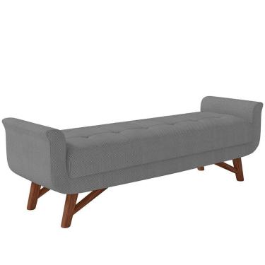 Imagem de Puff Recamier Decorativo Com Pés Em Madeira 195 Cm Itália P05 Linho Cinza Escuro - Lyam Decor