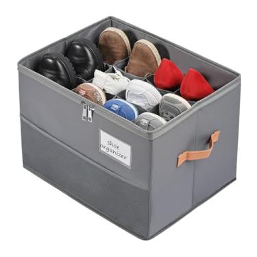 Imagem de Chewlish Organizador de sapatos para armário, caixa de sapatos dobrável com capa transparente, zíper liso, alças reforçadas e suporte inferior, suporte de sapatos que economiza espaço, cinza (1