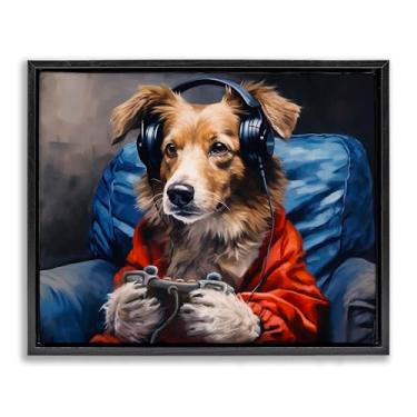 Imagem de Stupell Industries Arte de parede em tela flutuante com moldura preta Game Master Dog, design de Shawna Stewart, 63 x 78 cm