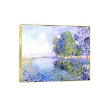 Imagem de Famosa imagem de paisagem de arte de parede - impressões em tela - Rio no outono - Pintura com moldura dourada para sala de estar banheiro decoração de casa 30 x 35 cm 12 x 13 polegadas